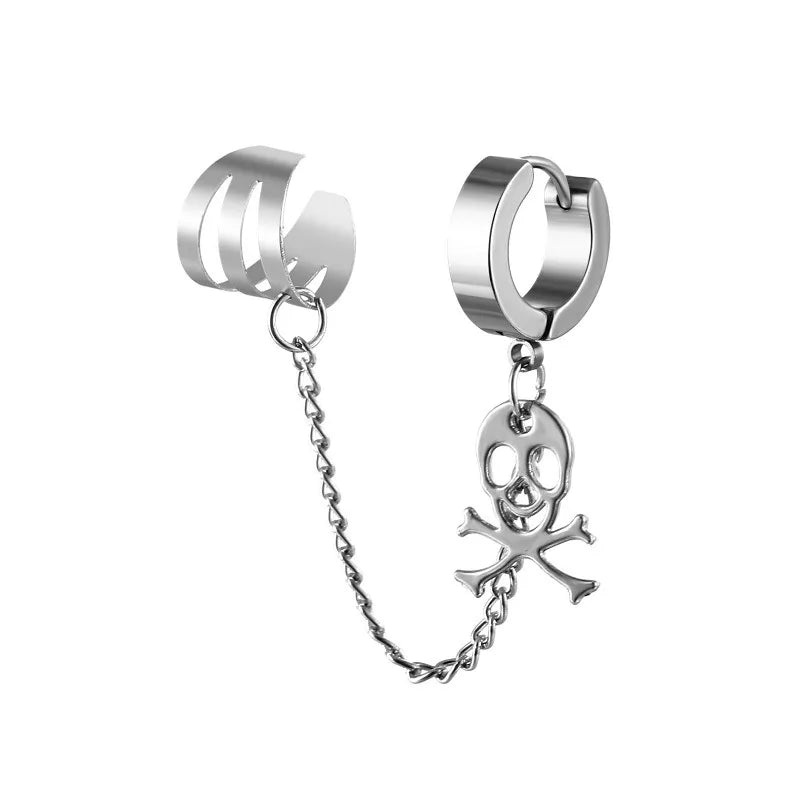 1 Piece Halloween Punk Cross Star Skull Plating Titanium Steel Drop Earrings
