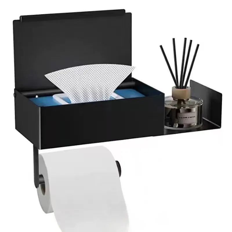 Stainless Steel Wipe Rack Bathroom Multifunctional Tissue Rack Black Wipe Rack Punch-Free