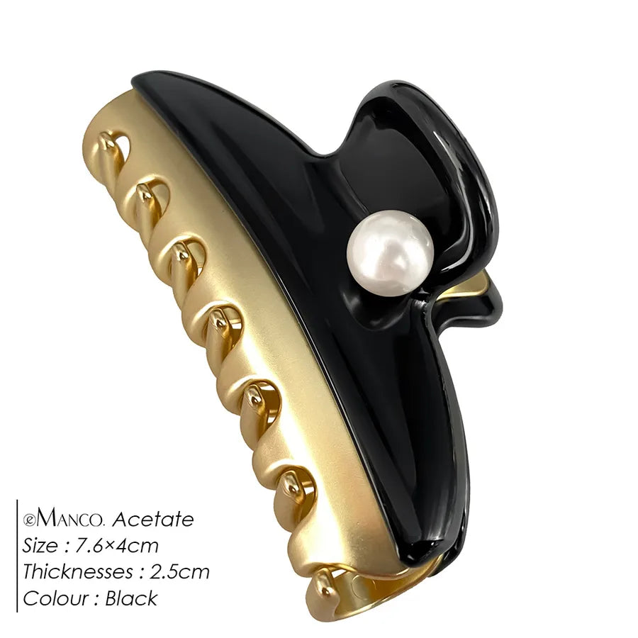 Dopamine Color Block Pearl Spring Clip Acetate Hair Grips Women Shark Clips Versatile Hair Accessories Casual Style