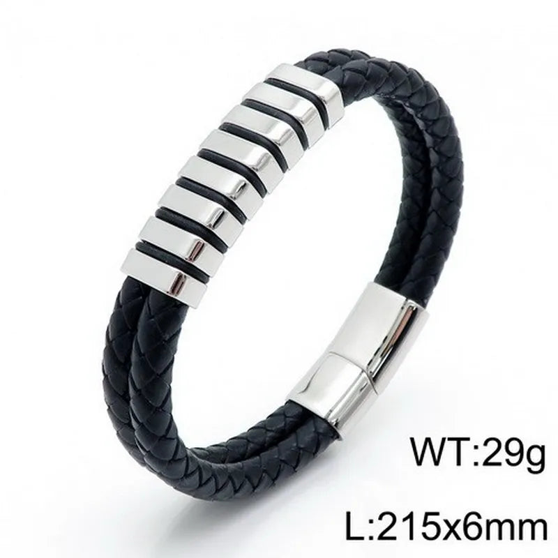 Hip-Hop Retro Color Block Stainless Steel Pu Leather Plating 18K Gold Plated Men's Bangle