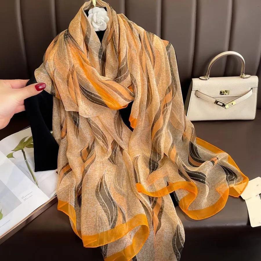 women's elegant geometric satin silk scarf