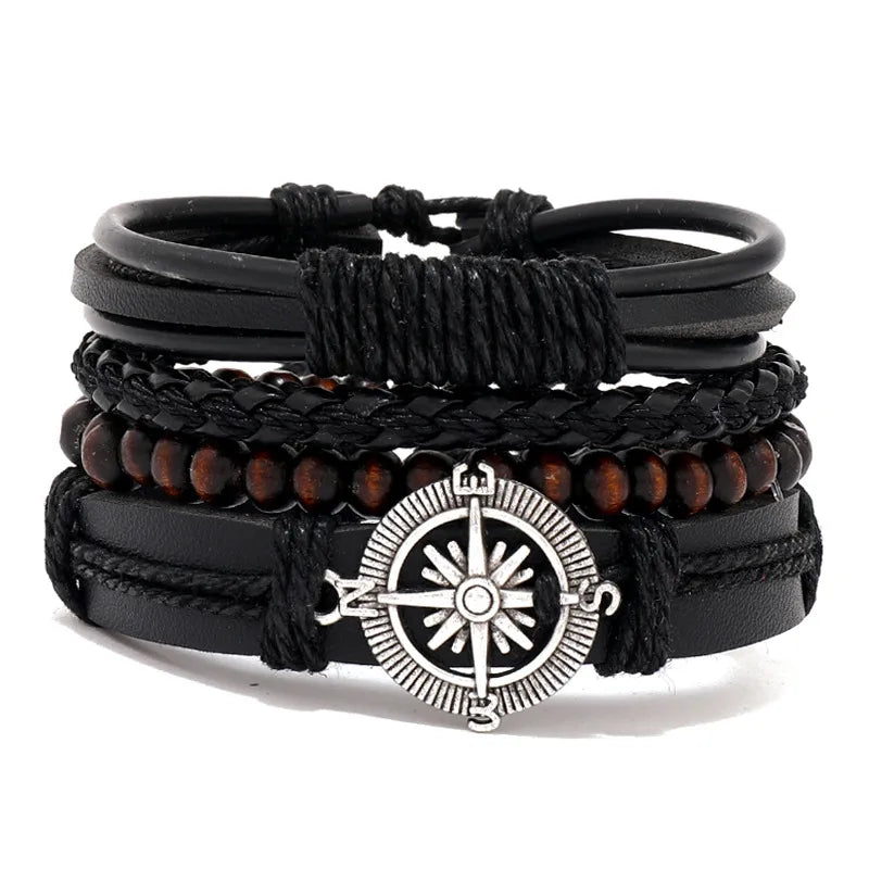 retro geometric pu leather knitting unisex bracelets