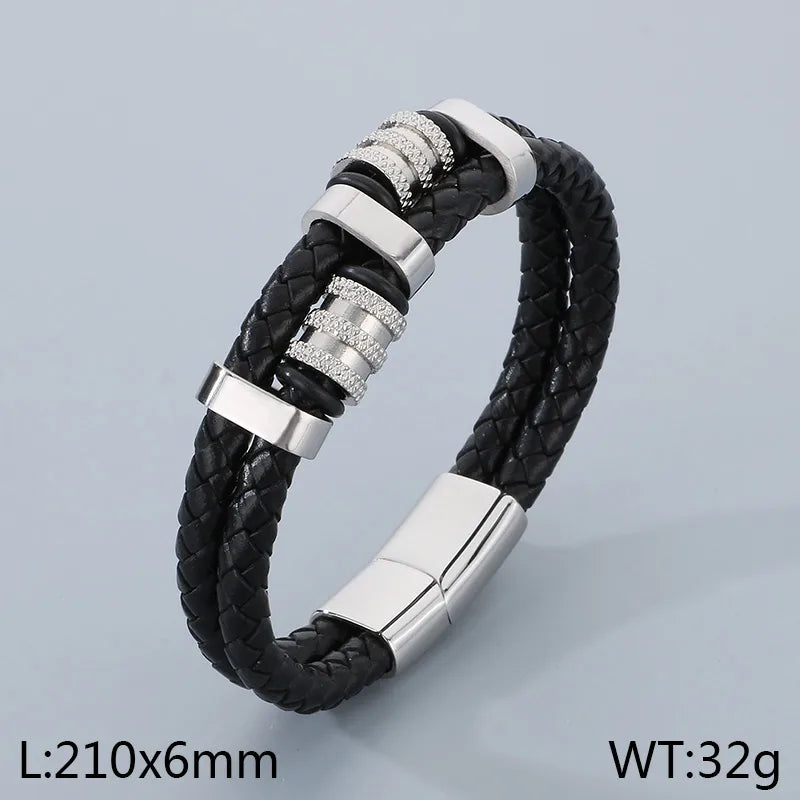 Business Simple Style Geometric 304 Stainless Steel Microfiber Leather 18K Gold Plated Men's Bangle