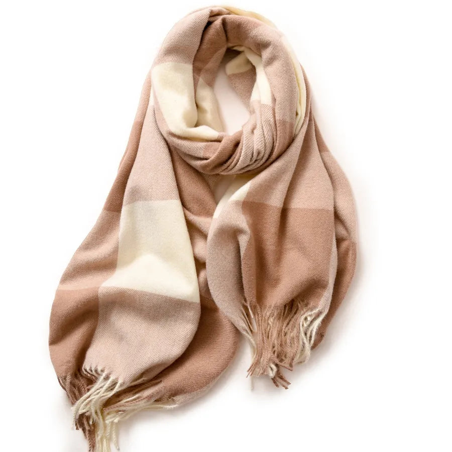 women's retro plaid imitation cashmere tassel winter scarves