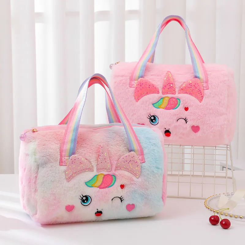 Plush Large Handbag Storage Backpack Cartoon Cute Bag Children's Love Glitt Ribbon Rainbow Shoulder Bag
