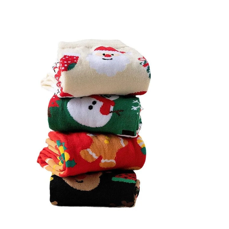 Cartoon Mid-Calf Women's Socks Deer Snowman Santa Claus Christmas Cotton Socks Trendy Autumn Winter Fashion Socks Gift
