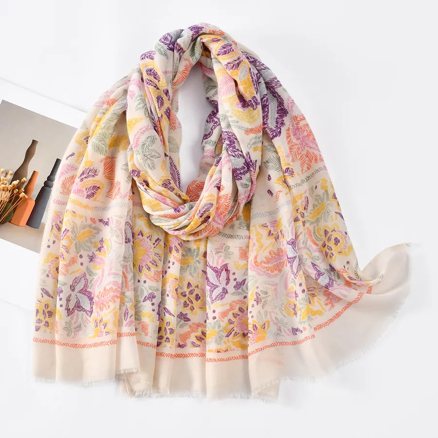 Women's Vintage Style Lady Printing Polyester Silk Scarf