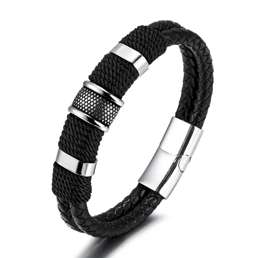 Vintage jewelry wholesale rope bracelet men's double stainless steel hand-woven multi-layer leather bracelet