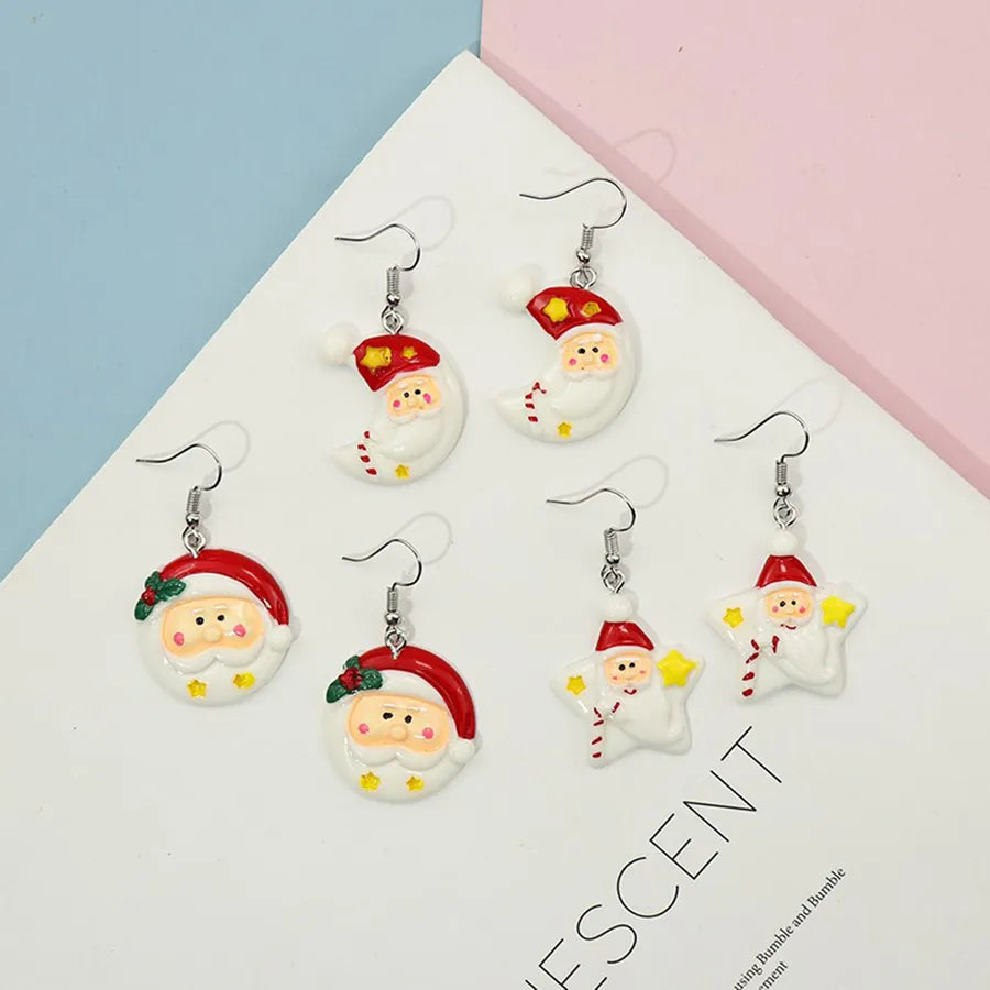 Resin Santa Claus Star Moon Earrings Christmas Series Winter Gifts Unique Design Animal Zodiac Personality Jewelry Accessories