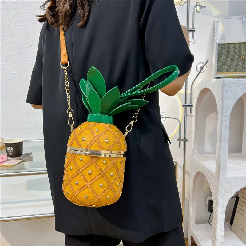 bag women's personalized pineapple bag  spring new single shoulder chain messenger bag Qimi clip bucket bag