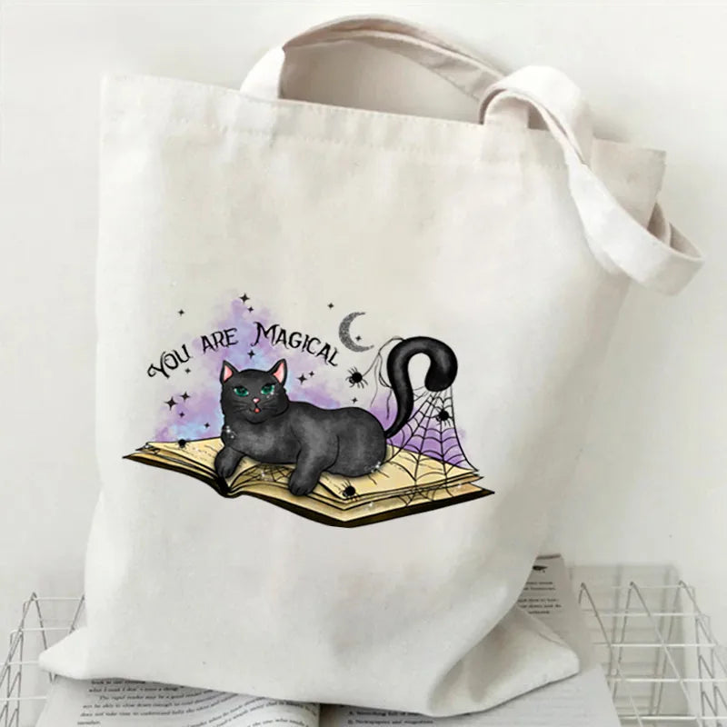 Halloween Printed Canvas Bag Single Shoulder Foldable Handbag Shopping Bag Large Size Square Shape Tote Bag With Double Strap