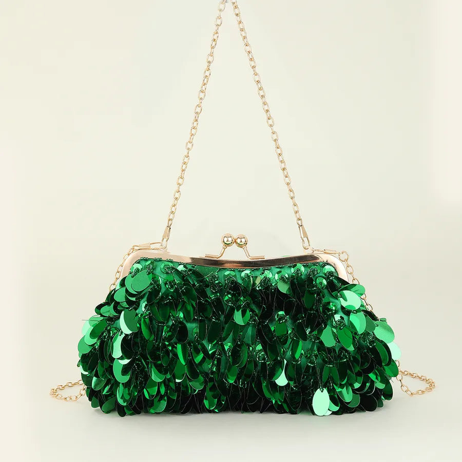 Women's Plastic Solid Color Elegant Streetwear Sequins Square Clamp Evening Bag