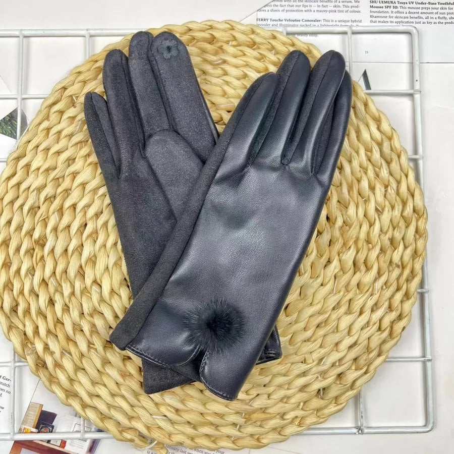 Fashionable PU Velvet Touchscreen Gloves For Women Elegant Business Style Autumn Winter Warm Driving Cycling Outdoor Gloves