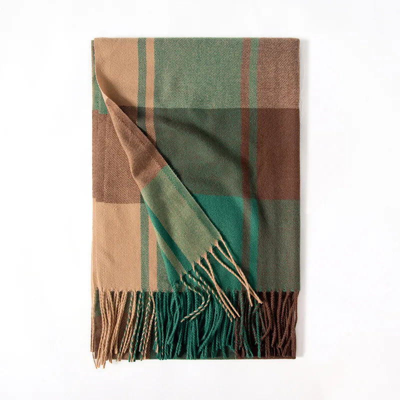women's fashion plaid polyester knitted winter scarves