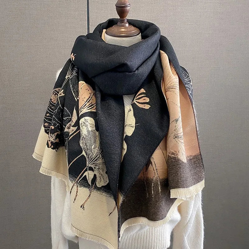 Unisex Basic Color Block Flower Acrylic Scarf