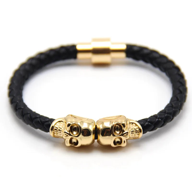 Punk Skull Leather Copper Halloween Men's Bangle