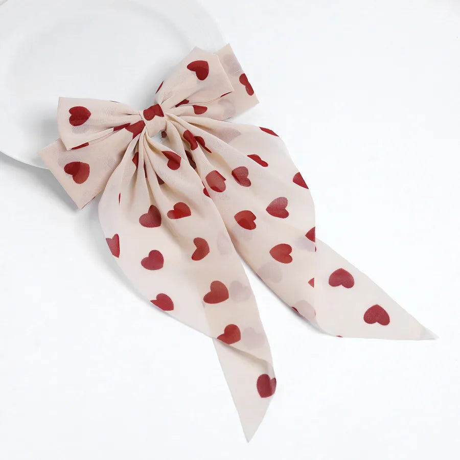 Elegant Lady Sweet Women's Heart Shape Bow Knot Cloth Hair Clip
