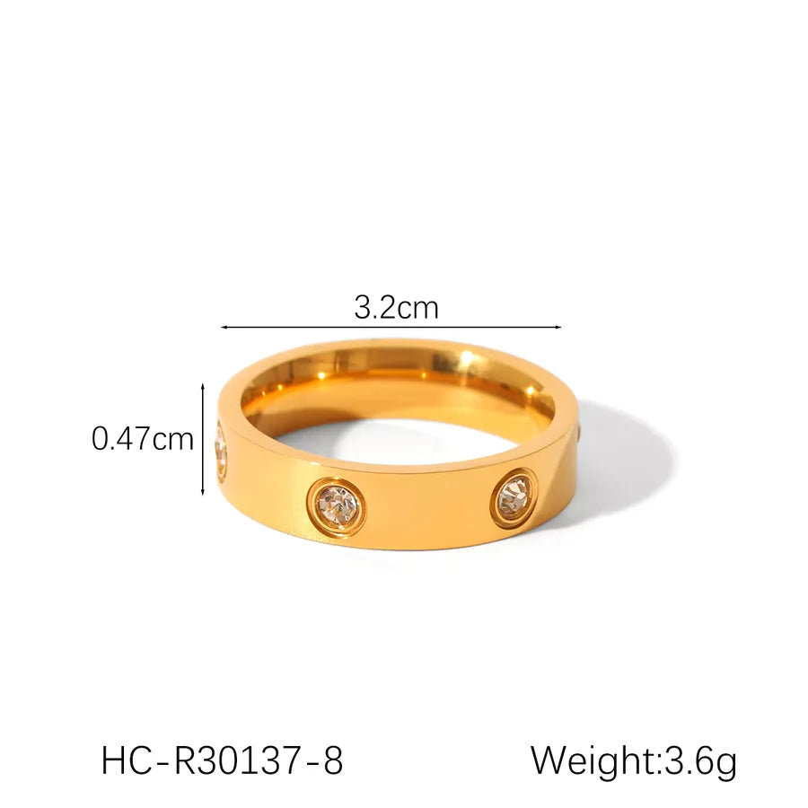 Wholesale Jewelry Modern Style Solid Color 304 Stainless Steel Titanium Steel Zircon 18K Gold Plated Rings