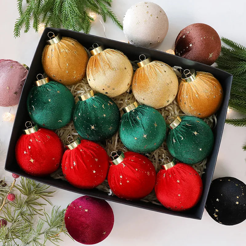 Luxurious Velvet Christmas Ball Ornament Star Embellished Christmas Tree Decoration Festive Fabric Star Stuffed Ball Hanging
