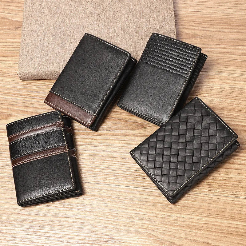 men's solid color leather buckle small wallets