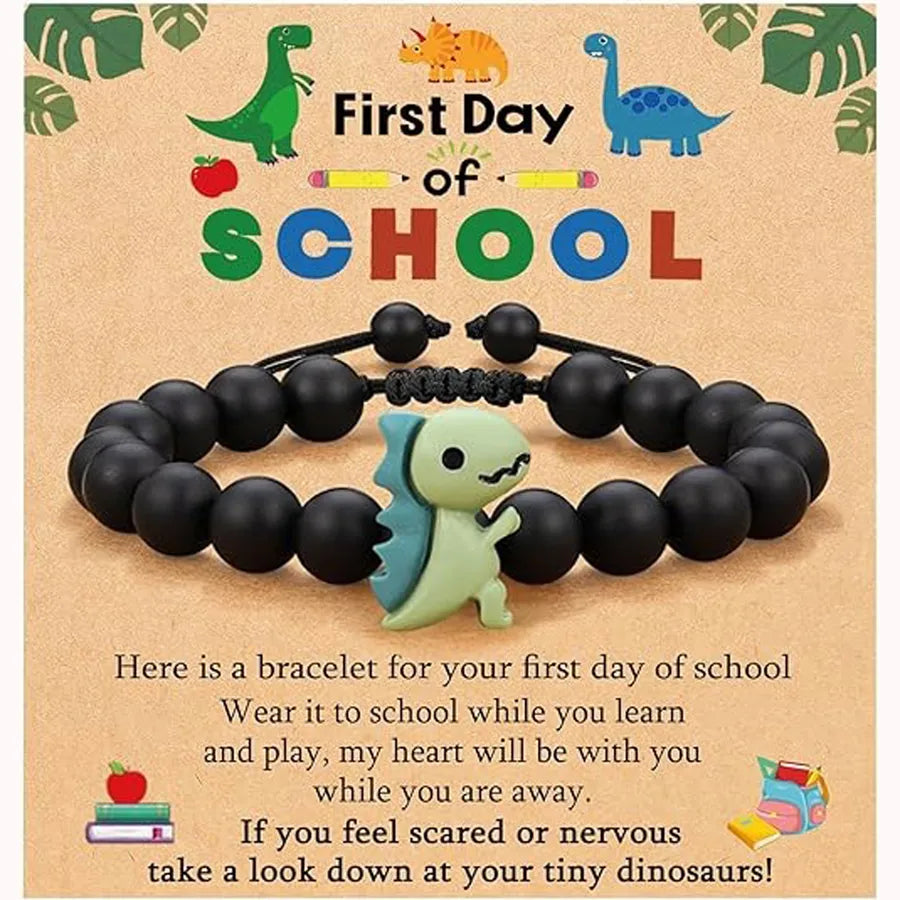 Fashionable Natural Stone Dinosaur Beads Bracelet For Back-To-School Graduation Birthday Gifts For Son Grandson Nephew Brother