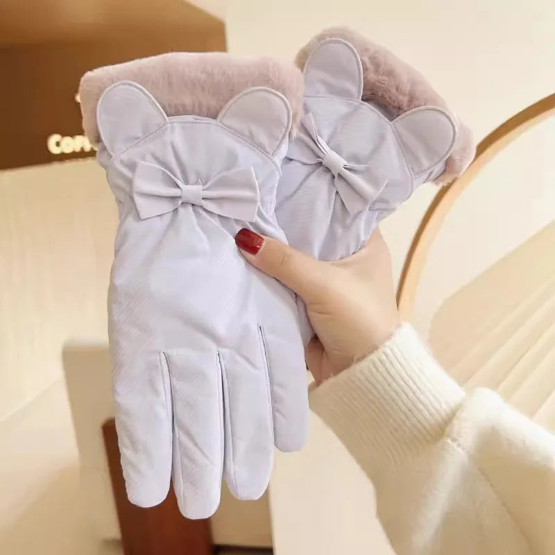 Warm gloves women's winter plus velvet padded suede autumn and winter cold-proof touch screen new cycling ski riding gloves