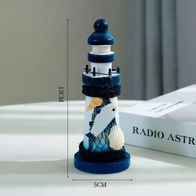 Mediterranean Style Wooden Stamper Ocean 13cm Small Lighthouse Decoration Creative Gift Shooting Props