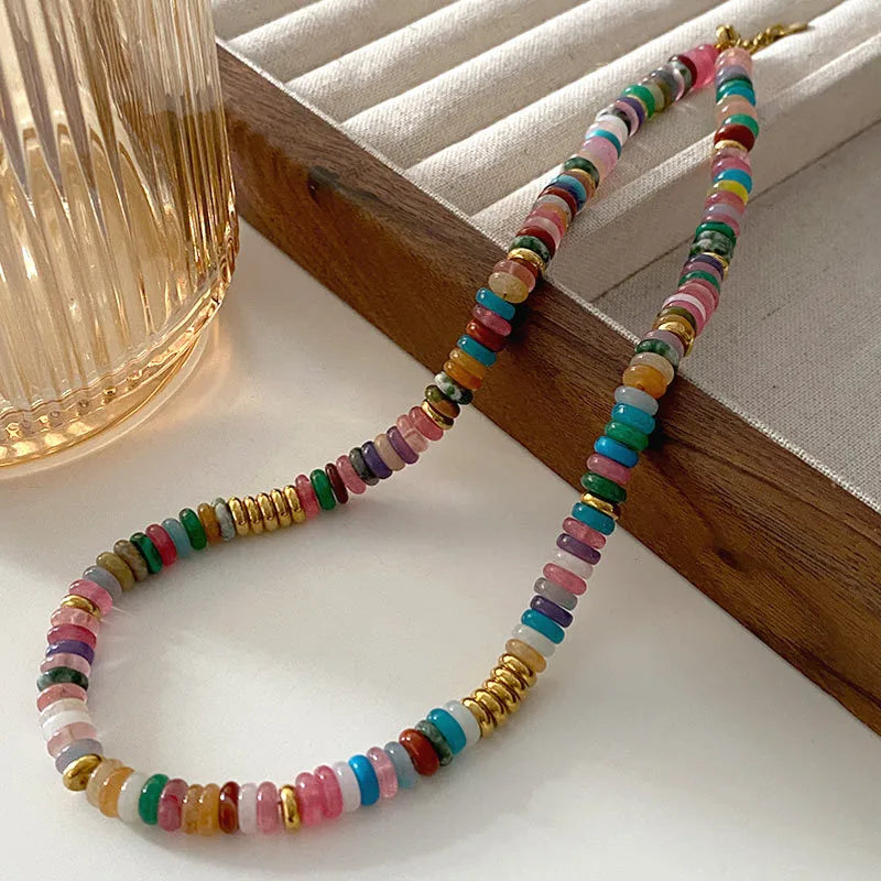 Retro Japanese Style Geometric natural stone Freshwater Pearl Agate Pendant Necklace In Bulk
