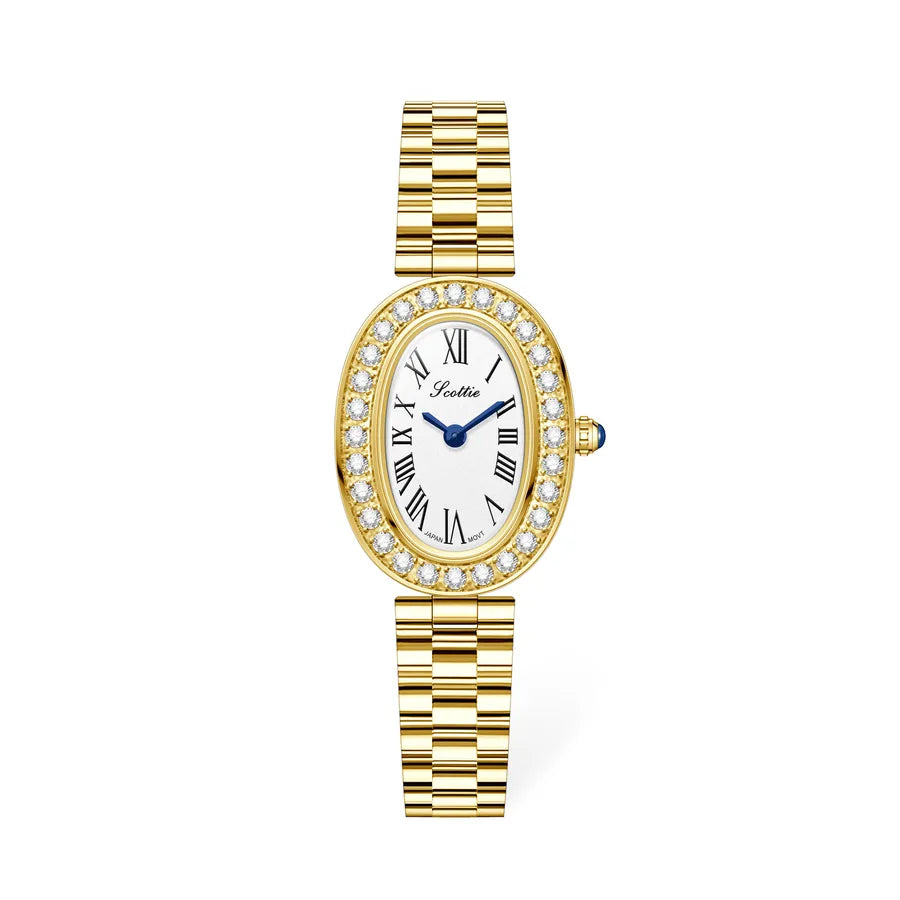 Elegantly Crafted Roman Steel Band Quartz Watch For Women Small Dial Oval Shape Diamond Embedded Fashionable Timepiece