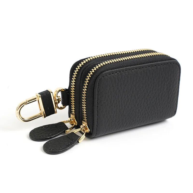 universal leather car key case  utility vehicle key case portable double zipper key case