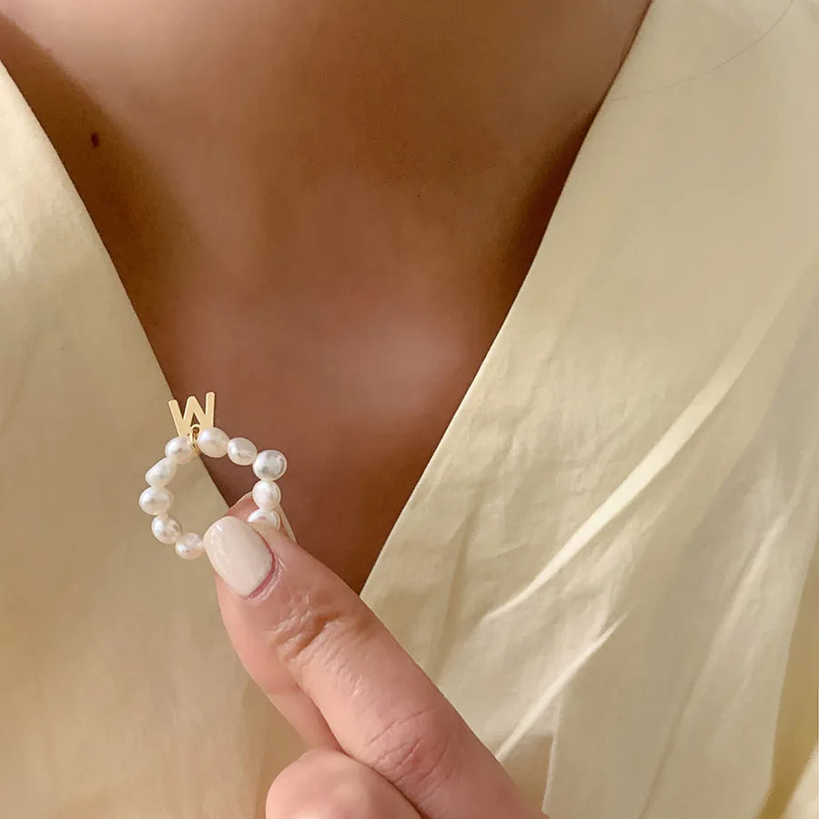 Retro Letter Freshwater Pearl Rings In Bulk