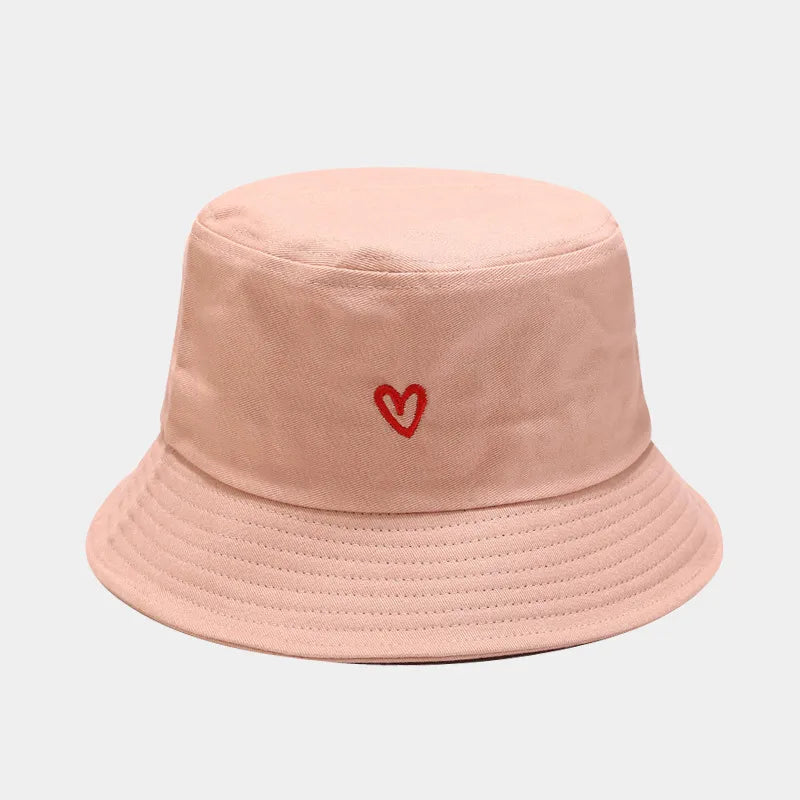 women's casual heart shape embroidery wide eaves bucket hat