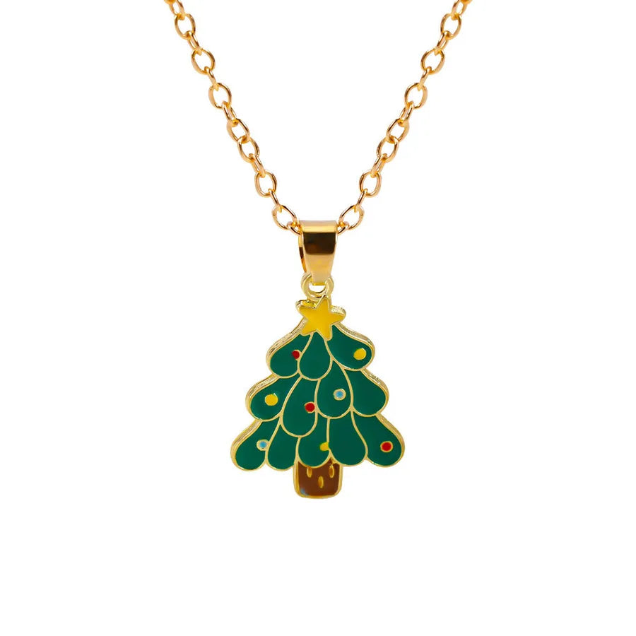 Christmas Themed Alloy Pendant Necklace With Bell Snowflake Design Geometric Pattern For Men And Women Christmas Tree Santa Claus Deer Stick