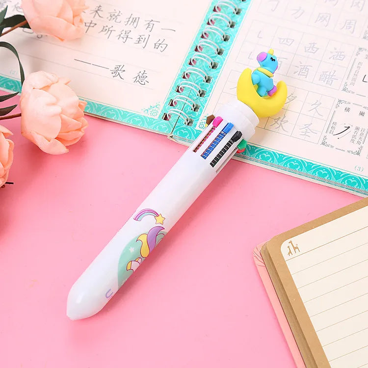 cartoon animal ten-color student stationery retractable ballpoint pen 1pcs
