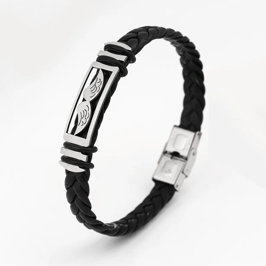 Retro Punk Solid Color 304 Stainless Steel Pu Leather Plating Men's Bangle Men Cord & Leather Bracelets