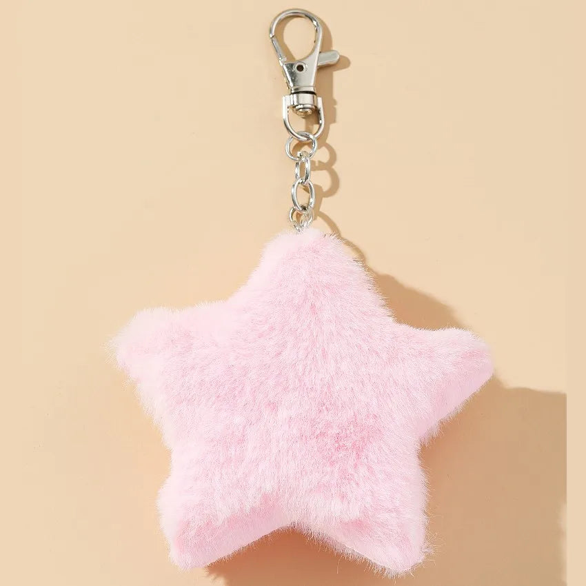 cute star imitation fur alloy bag pendant keychain