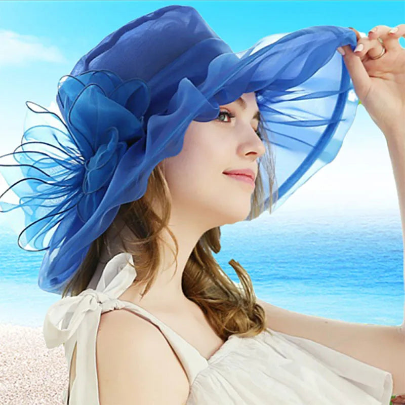 Women's Exaggerated Lady Vacation Solid Color Flower Big Eaves Sun Hat