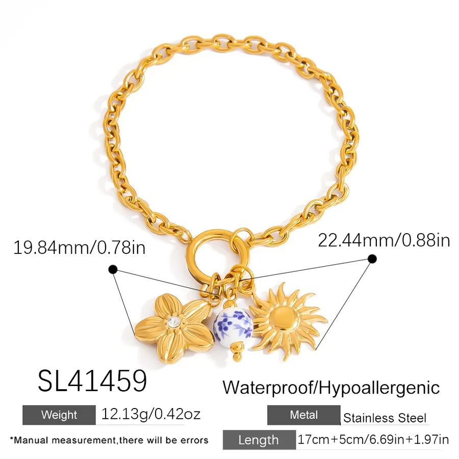 Luxurious Romantic Sun 304 Stainless Steel 18K Gold Plated cable chain Bracelets In Bulk