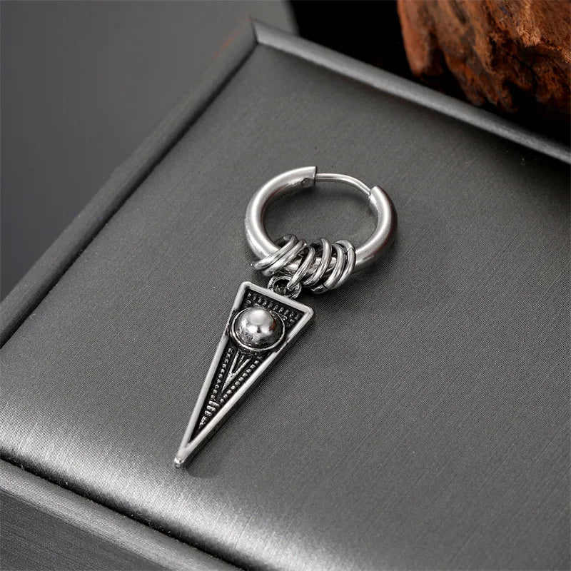 punk triangle cross feather stainless steel plating dangling earrings 1 piece