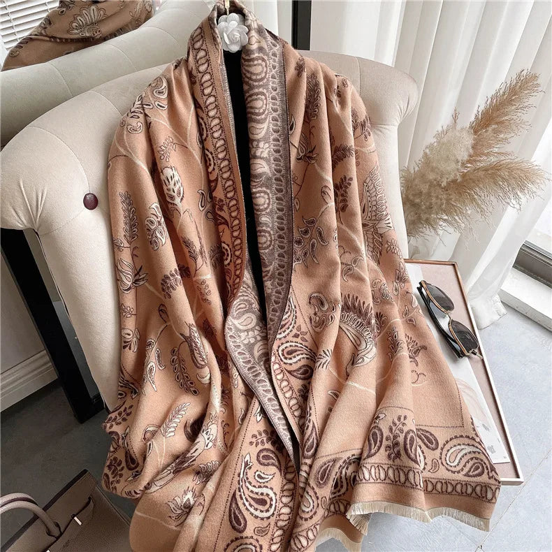 women's retro color block imitation cashmere printing scarf