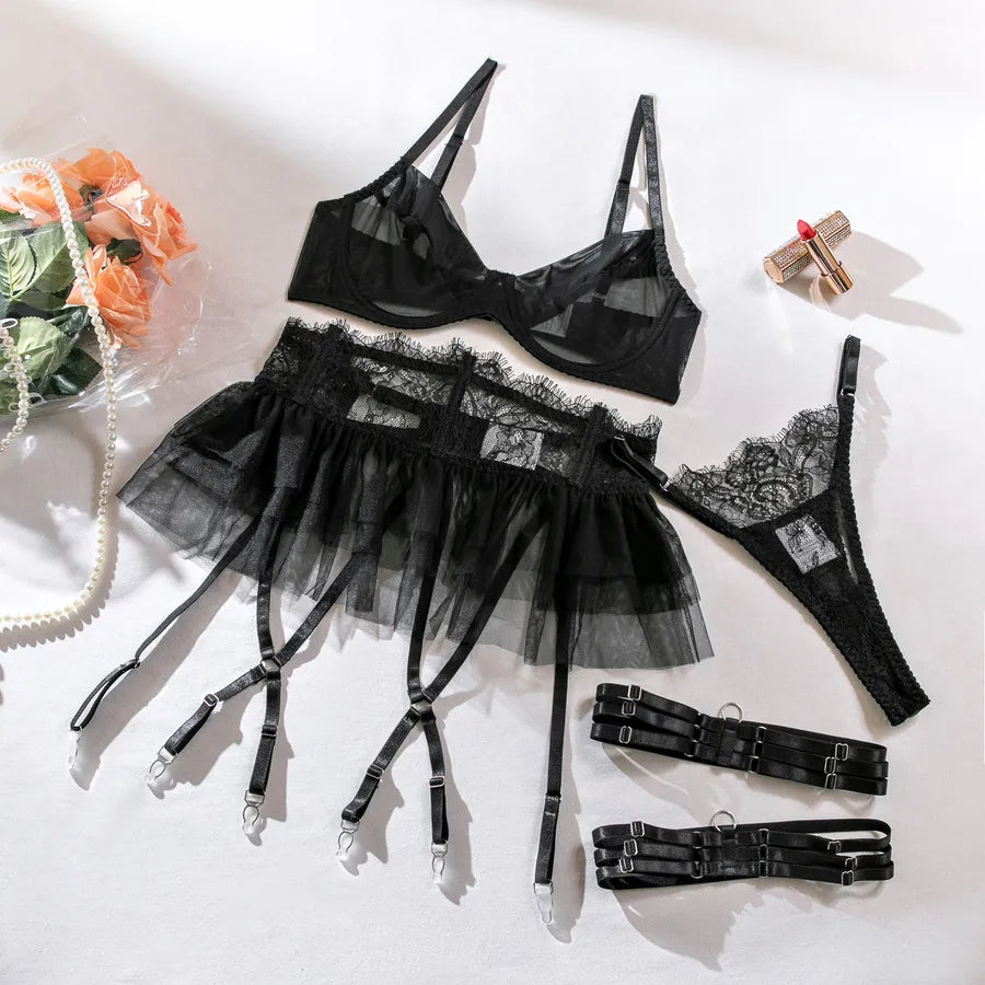 women's sexy solid color sexy lingerie sets party sheer bra low waist thong sexy lingerie