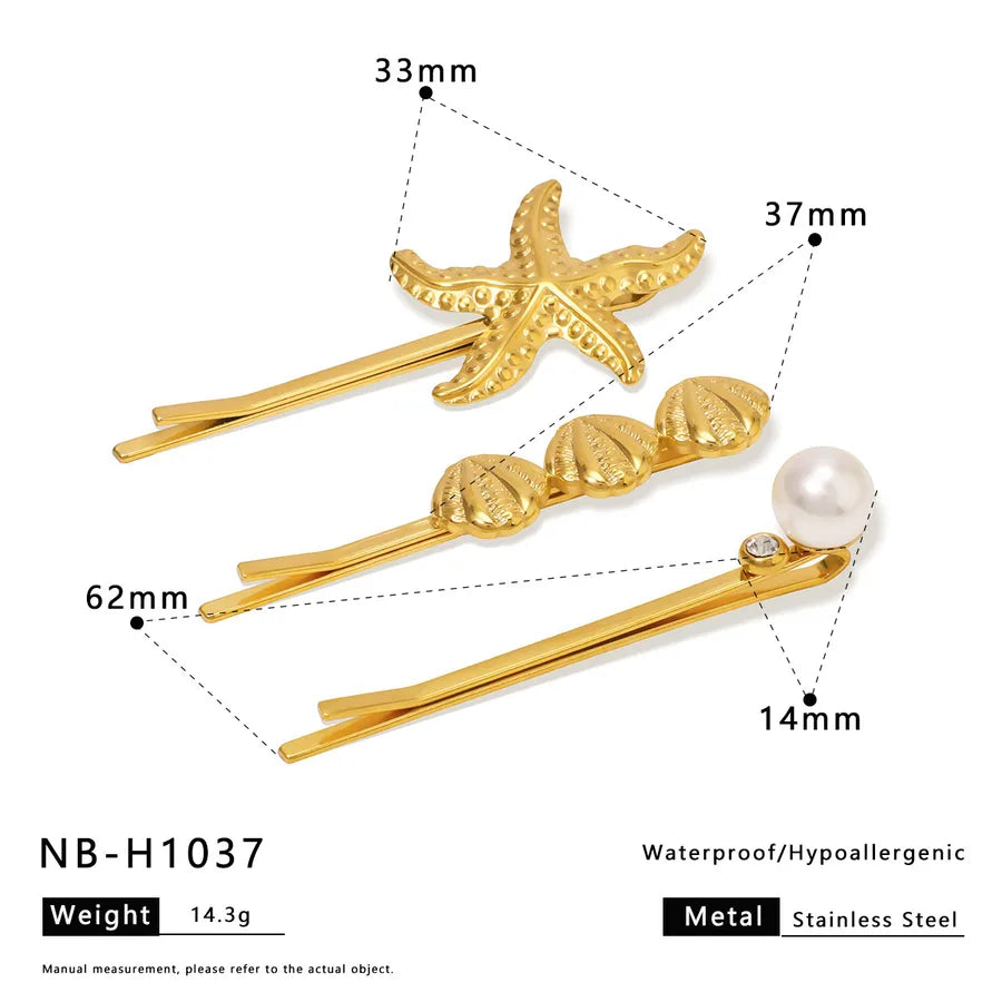 Cute Artistic Women's Pentagram Flower Shell 304 Stainless Steel Artificial Pearls Pearl Hair Pins Hair Clip