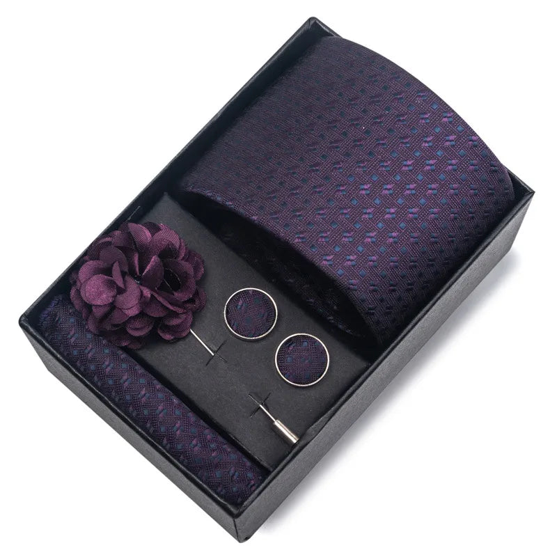 commute geometric stripe cashew nuts polyester yarn men's square scarf cufflinks tie