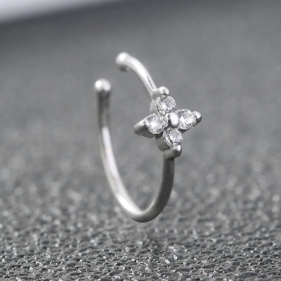 1 Piece Nose Rings & Studs Cute Hip-Hop Simple Style Solid Color Copper Inlay Rhinestones Nose Rings & Studs
