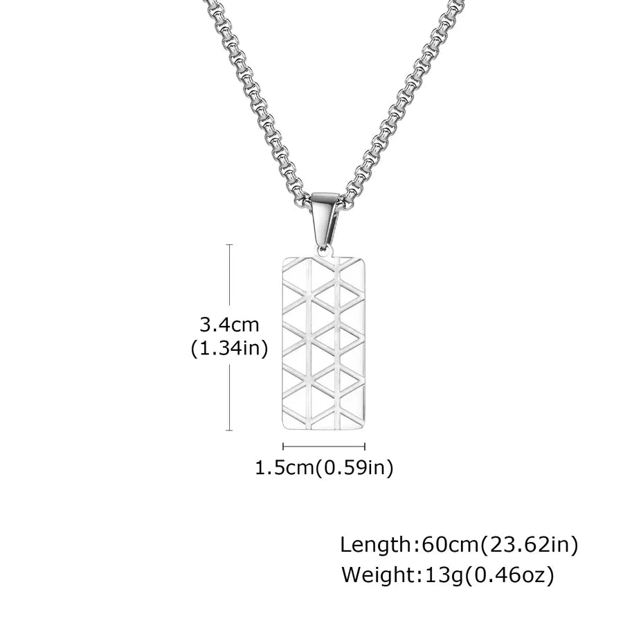 Stainless Steel Corrosion Geometric Figure Square Plate Pendant Necklace