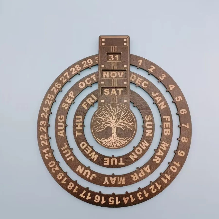Retro Moon Life Tree Wood Calendar Wall Art