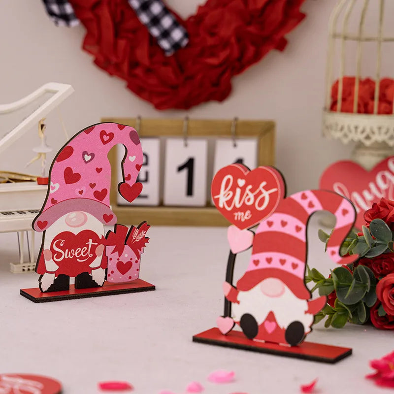 Valentine'S Day Cute Heart Shape Plywood Indoor Date Ornaments Rudolph Doll Decorations Table Decoration