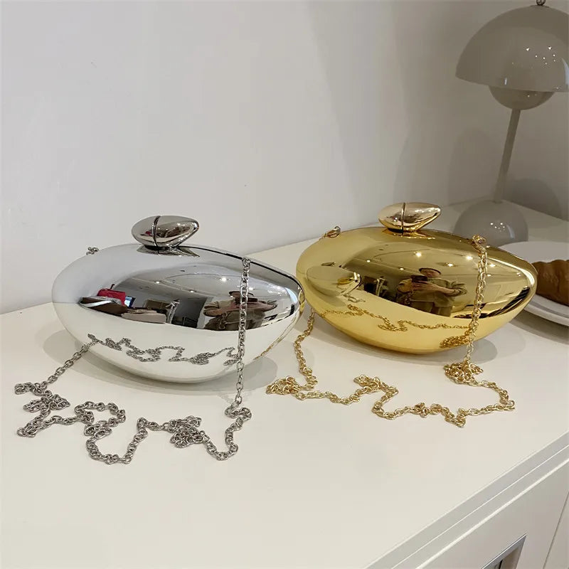 Gold Silver Arylic Solid Color Oval Evening Bags