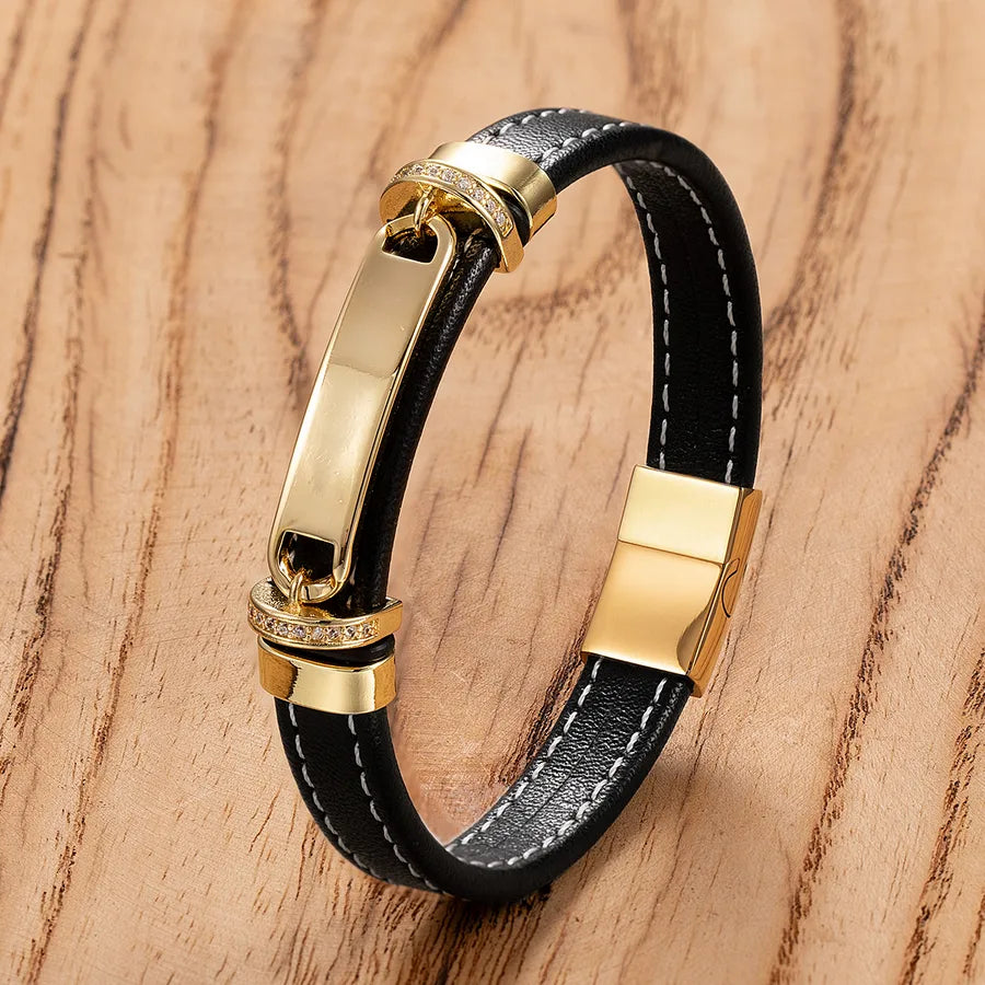Simple New Handmade Woven Leather String Stainless Steel Ornament Bracelet Classic Men's Punk Accessories Bracelet Magnetic Buckle Jewelry  Direct Sales