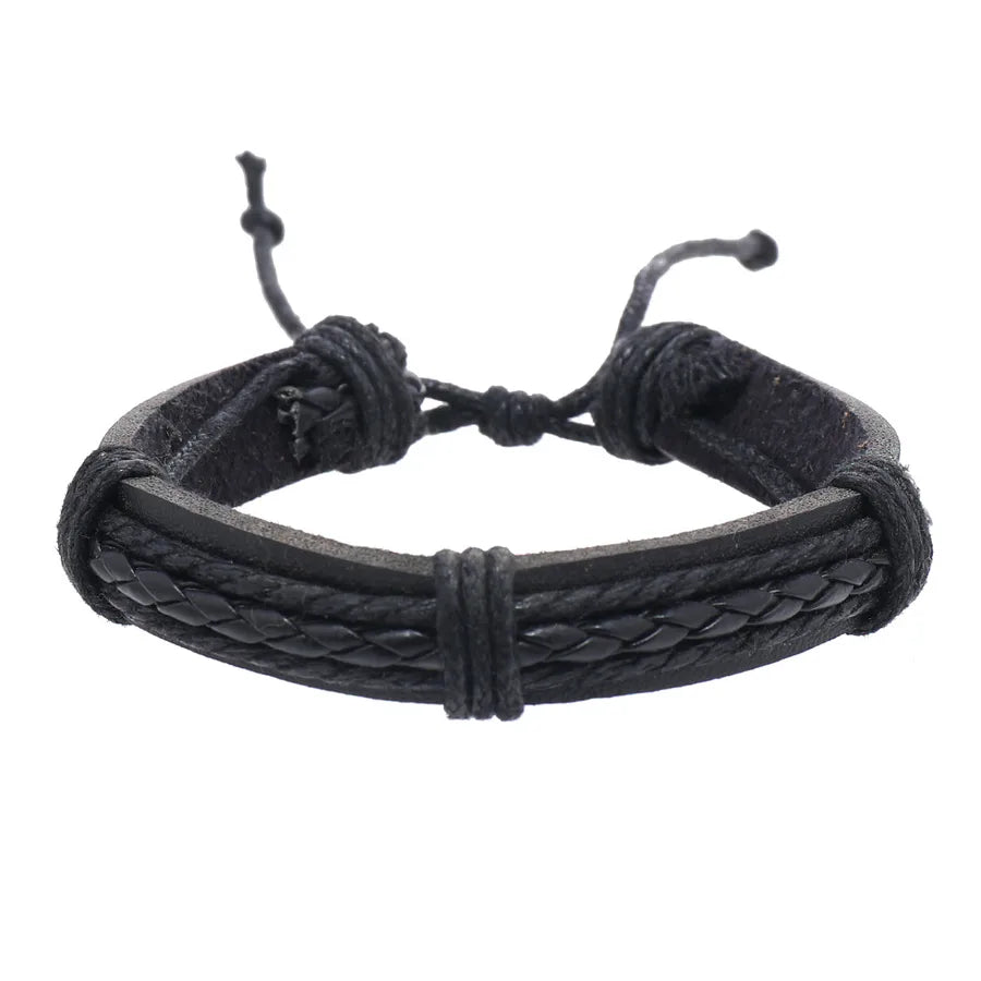 hip-hop retro solid color twist pu leather men's bangle